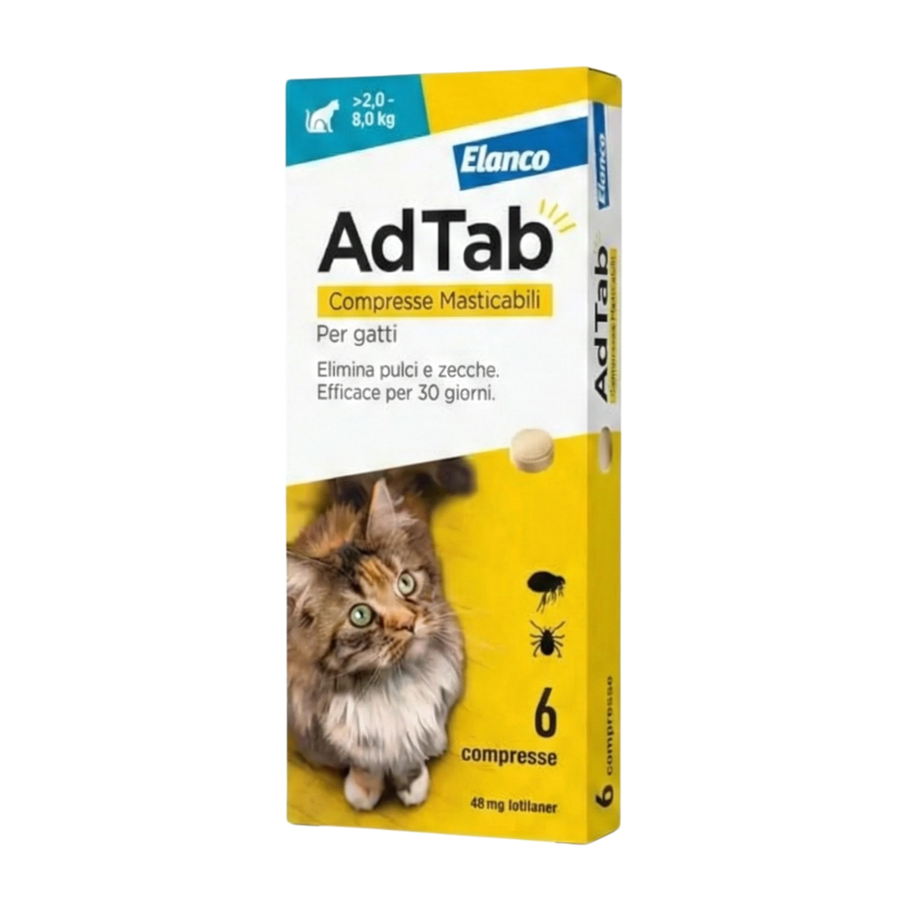 ADTAB GATTI 2-8kg (6cpr) - Libera il Tuo Gatto da Pulci e Zecche