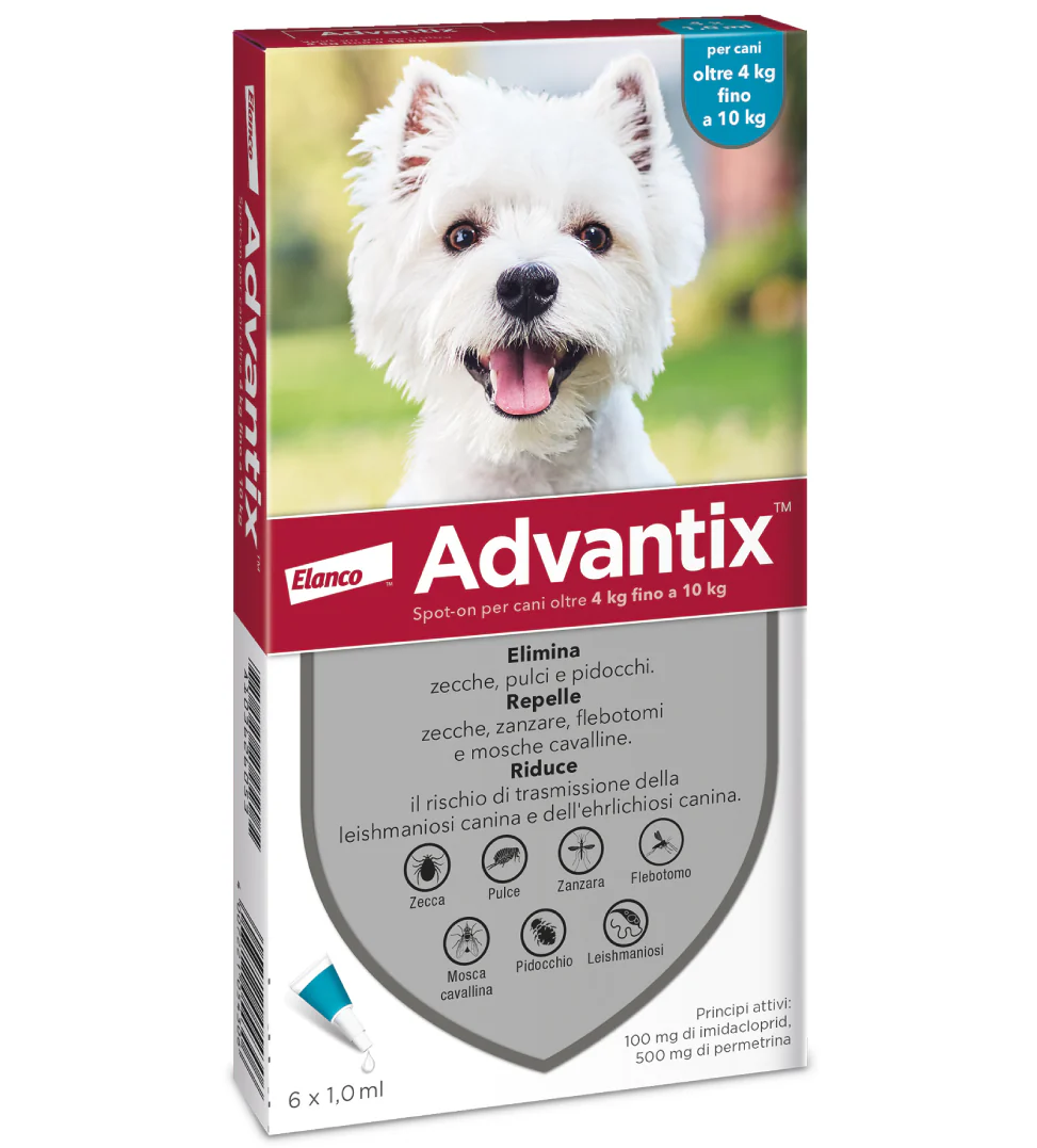 ADVANTIX 4-10 Kg – 6 pipette – Antiparassitario per cani