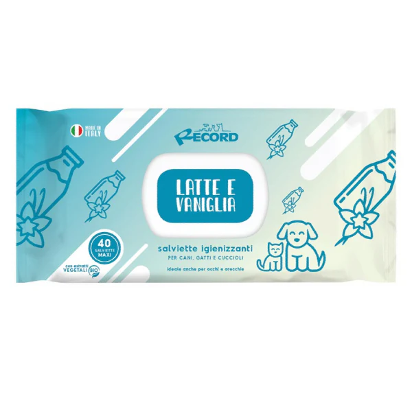 SALVIETTE IGIENIZZANTI LATTE E VANIGLIA 40pz - Salviette igienizzanti per cani e gatti