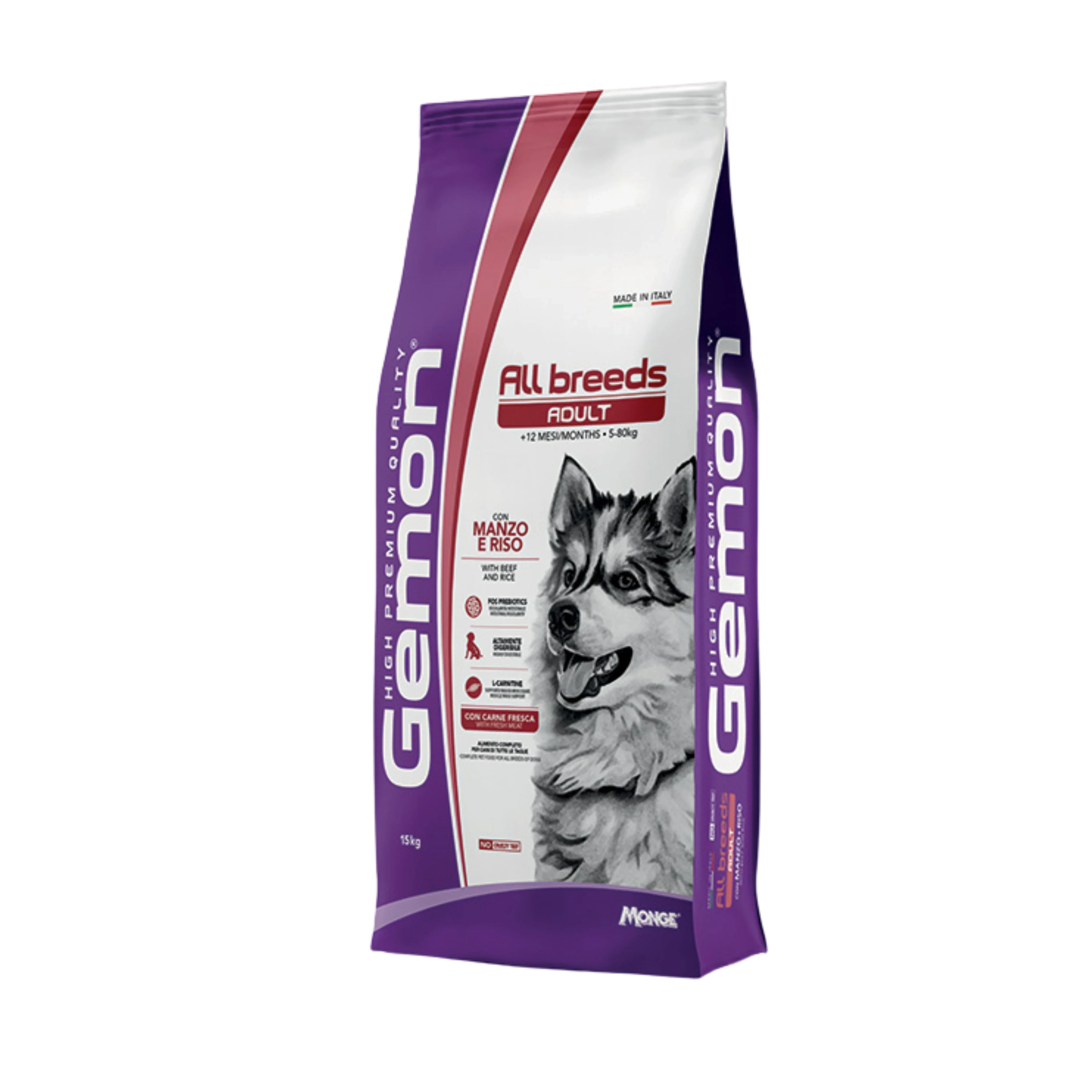 GEMON ALL BREEDS ADULT CON MANZO E RISO 15kg