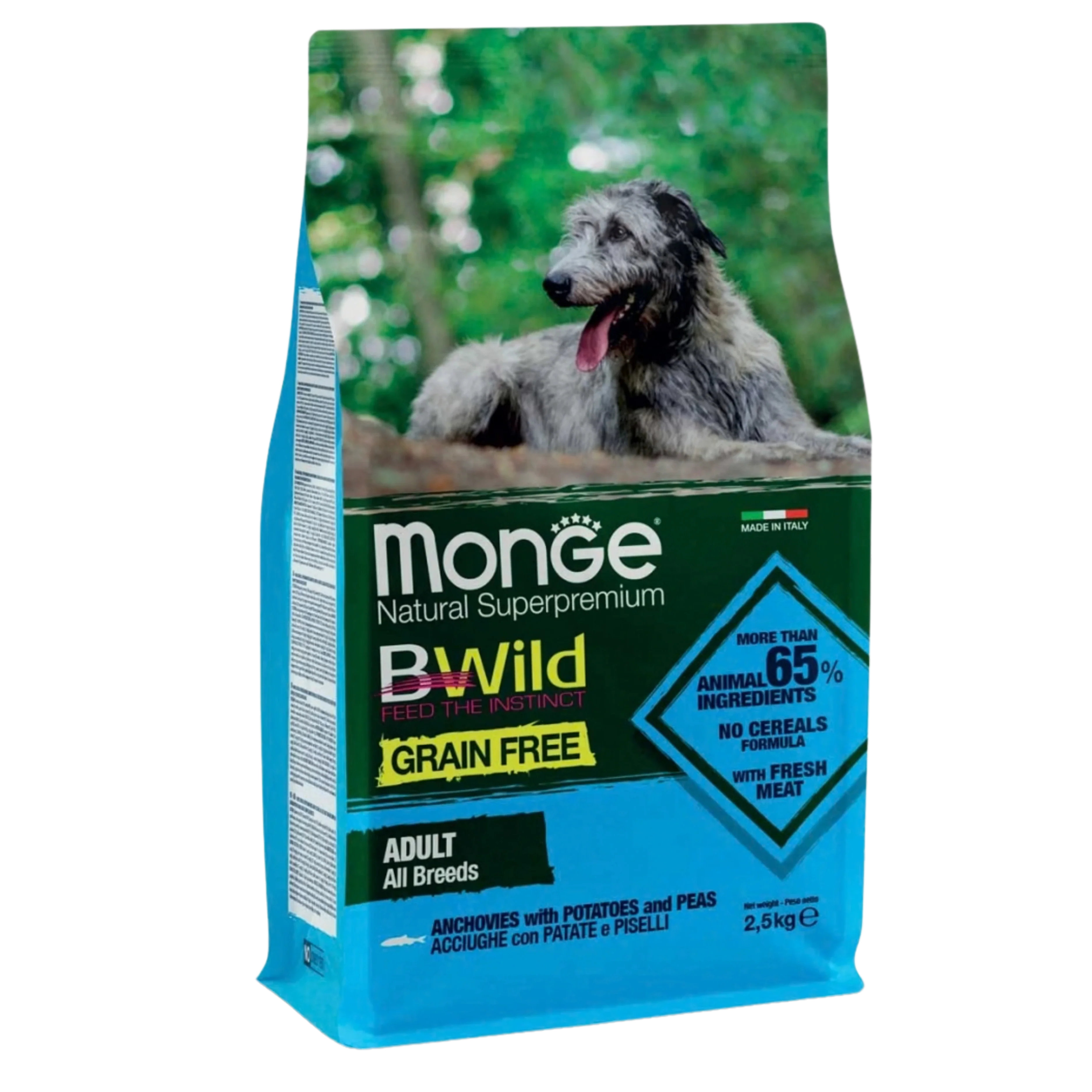 MONGE BWILD GF ALL BREEDS CANE ADULT ACCIUGHE CON PATATE E PISELLI
