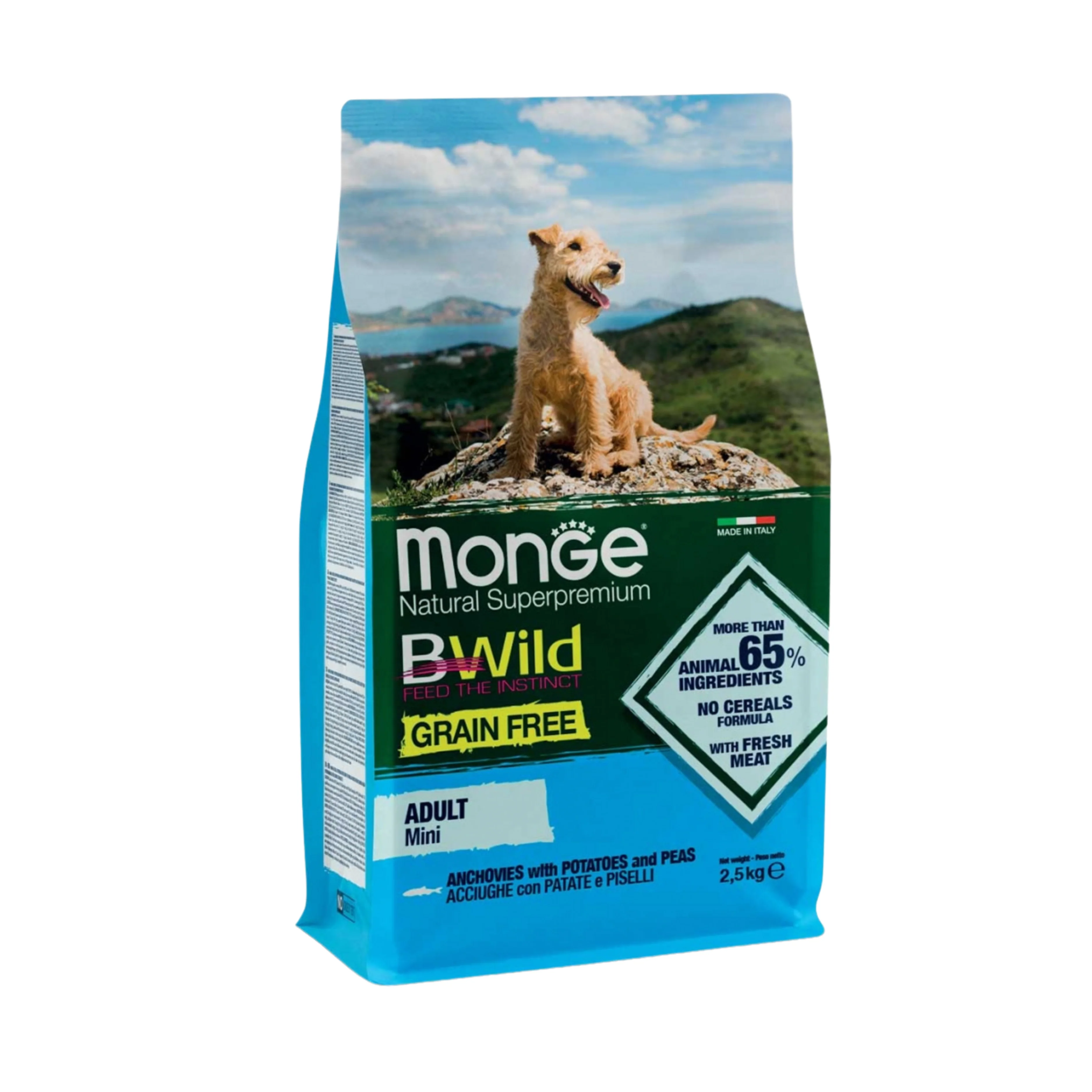 MONGE BWILD GF ALL BREEDS CANE MINI ACCIUGHE CON PATATE E PISELLI