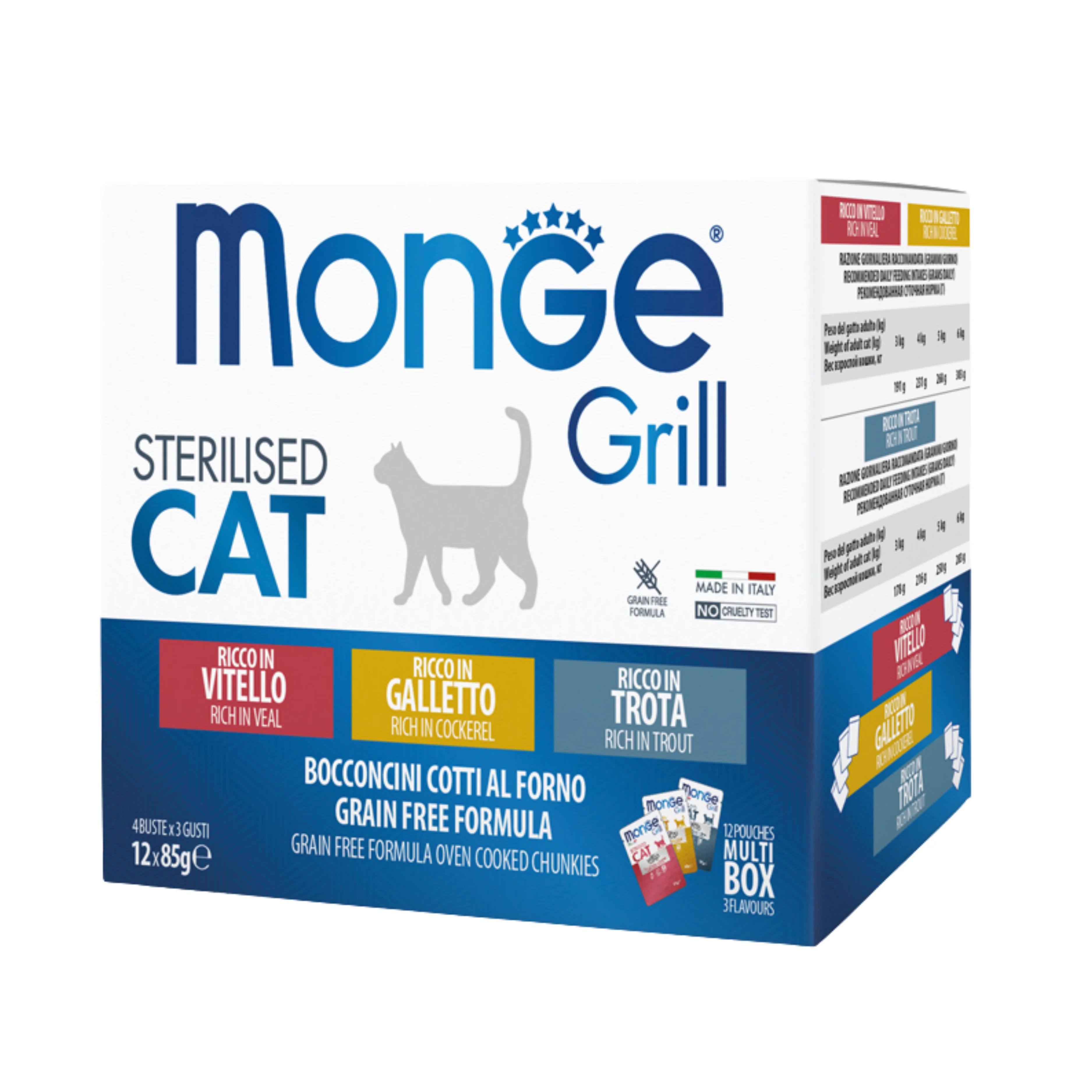 MONGE GRILL CAT STERILIZED - Galletto, Trota, Vitello 12pz